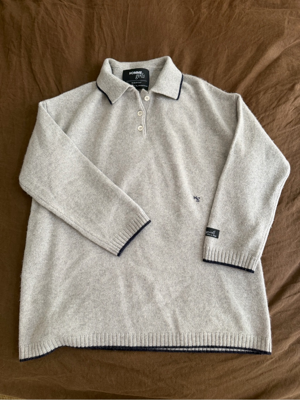 Homme Girls Light Gray Polo Sweater